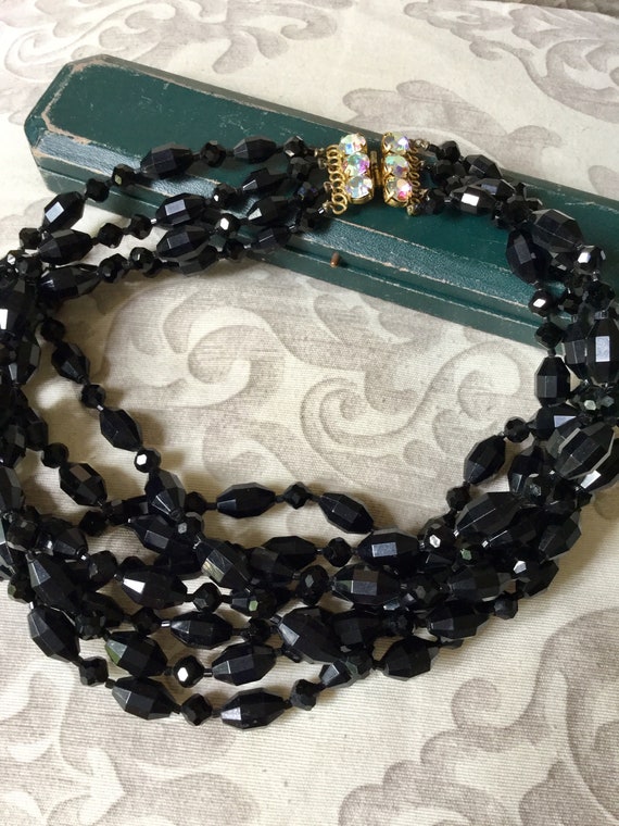 Antiques 1950s Jewels Clasp Black Beads Necklace - Etsy