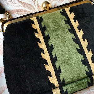 Antiques 60s Black Green Velvet Roberta di Camerino Style Bag