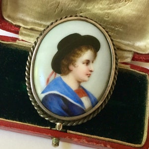 Antiques Victorian Miniature Portrait Silver Brooch