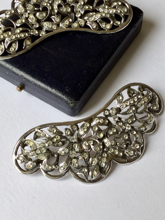 Antiques Art Deco Silver Zirconia Pair Brooch - image 3