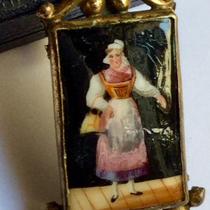 Antiques Victorian Tirol Handpainted Miniature Portrait Brooch