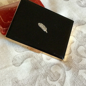 Antiques Art Deco Black Enamel Silver Compact