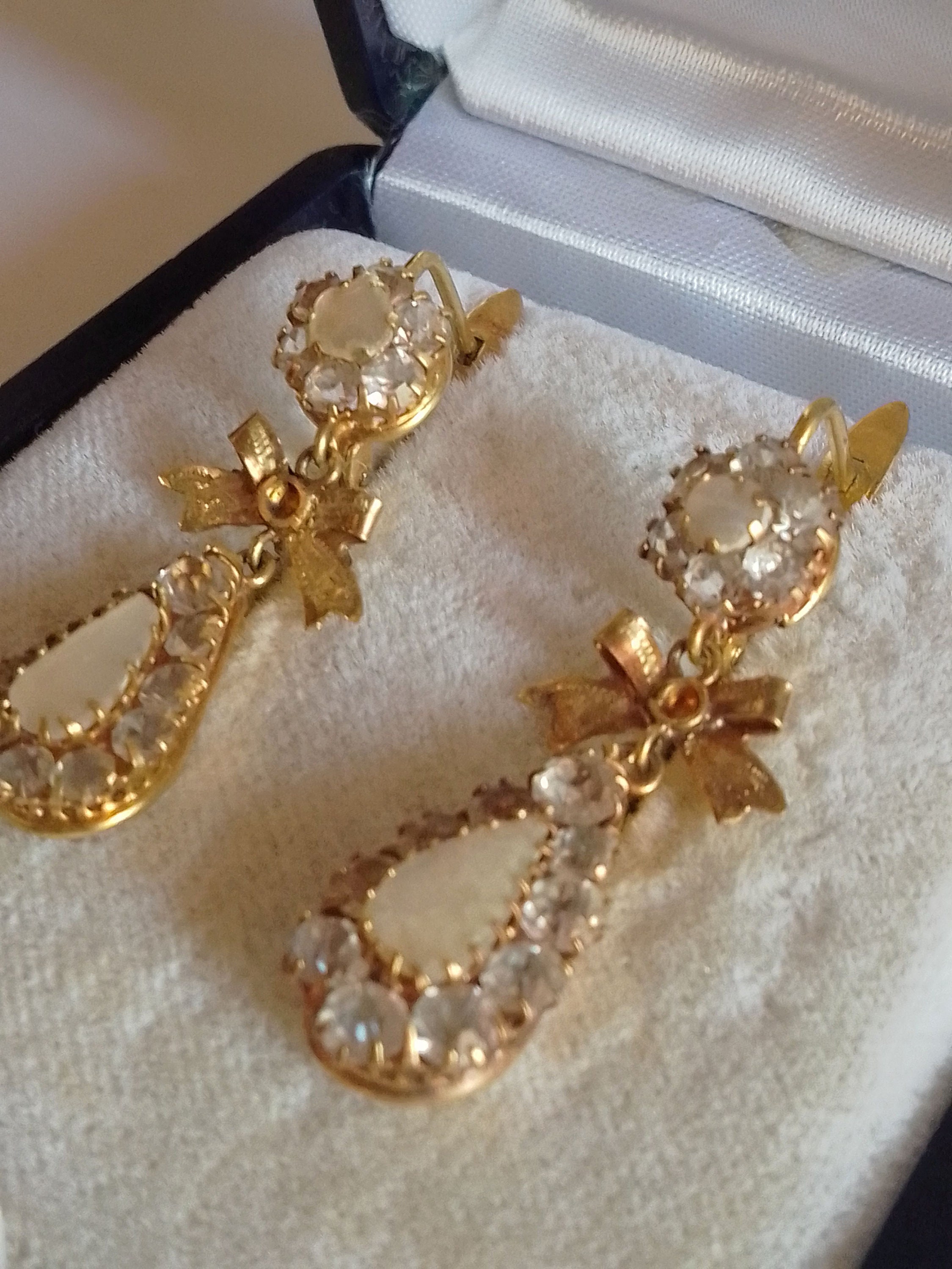 Antiques Napoleon III Victorian 9Ct 9K Gold Long Drop Earrings