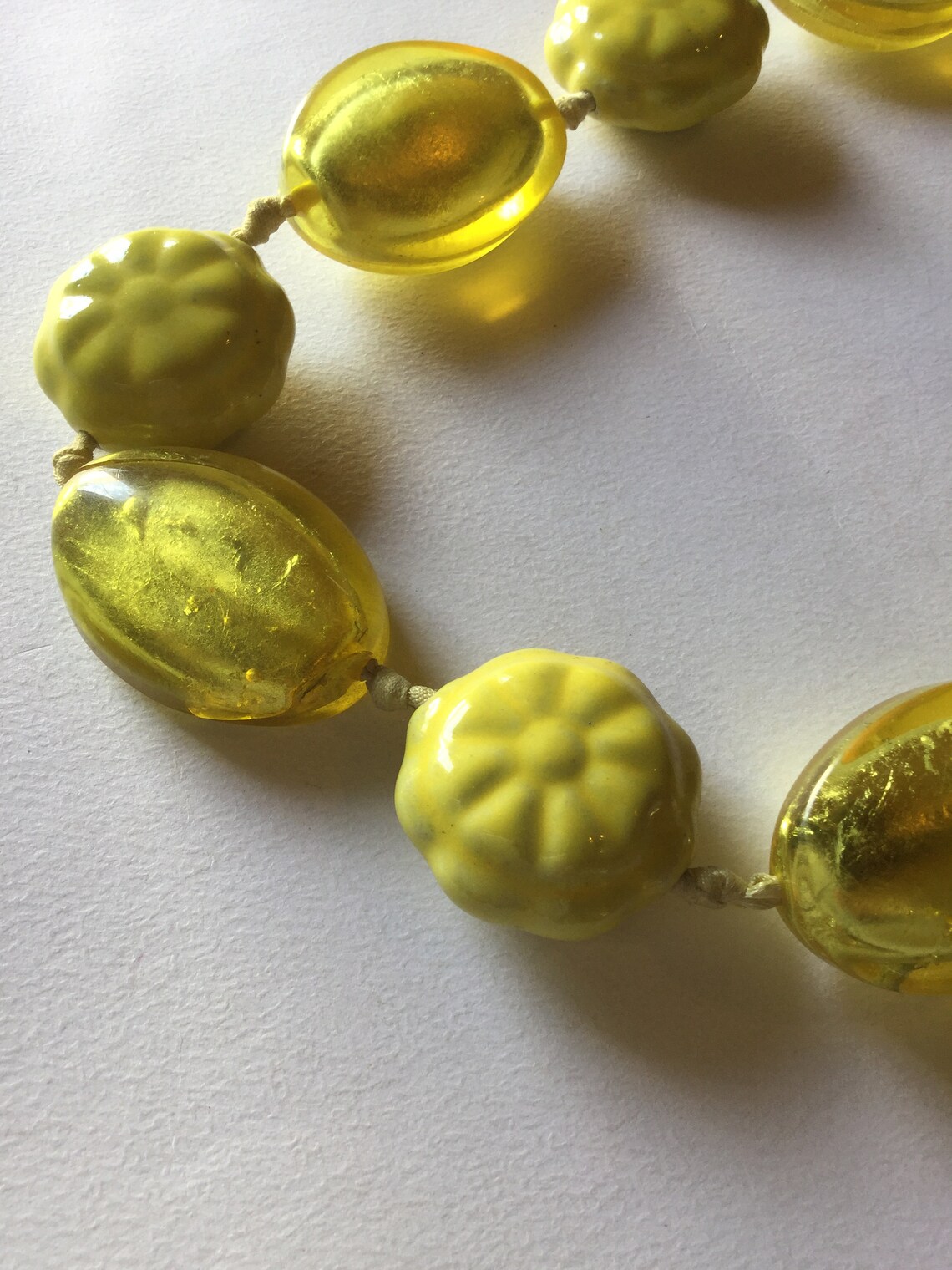 Vintage Giant Beads Necklace Yellow Glass and Ceramic Etsy