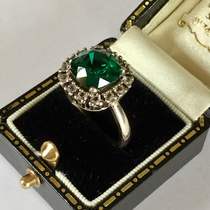 Antiques Edwardian Style Silver Emerald Ring