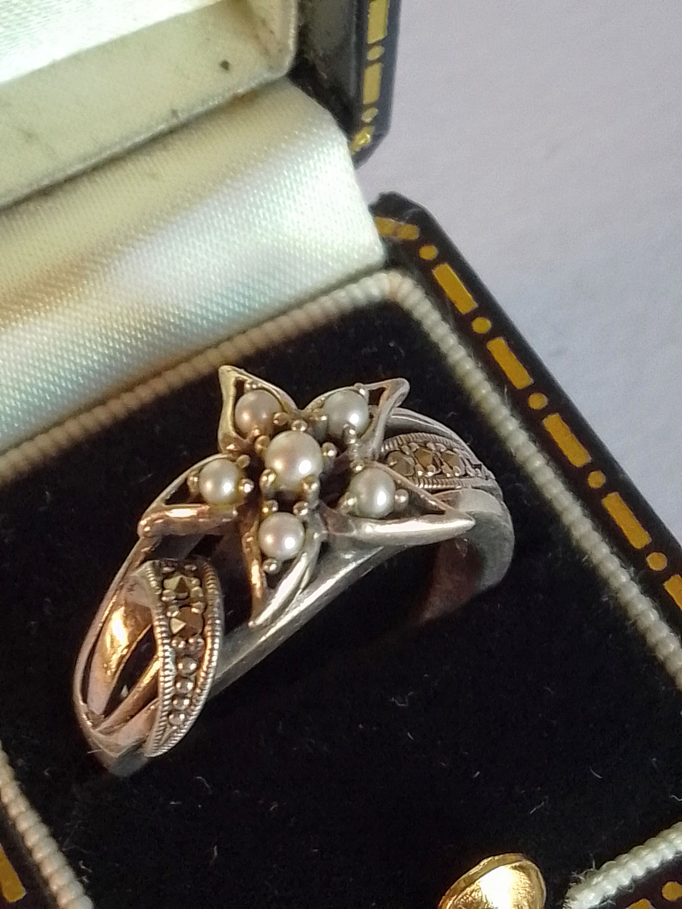 Antiques Art Nouveau Style Silver Pearls Ring