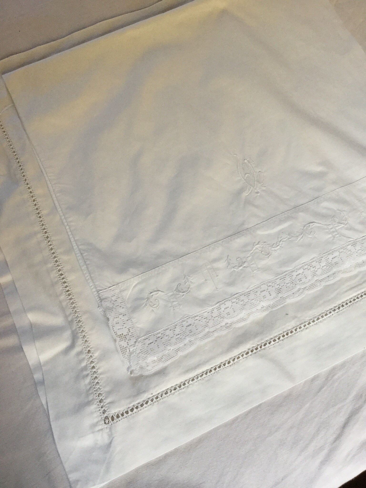 Antiques Victorian Textiles White Cotton Embroidered