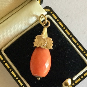 Antiques Victorian 9CT 9K Gold Red Coral Faceted Pendant