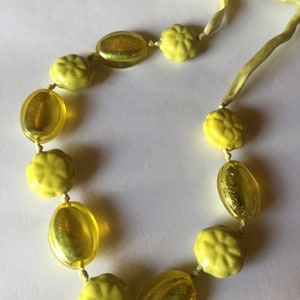 Vintage Giant Beads Necklace Yellow Glass and Ceramic