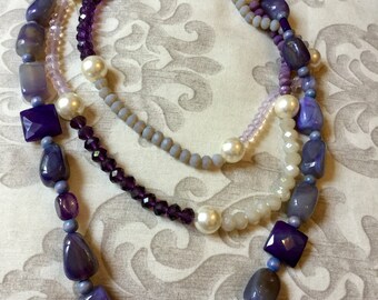 Vintage 1950s Style Purple Mood Stones Necklace