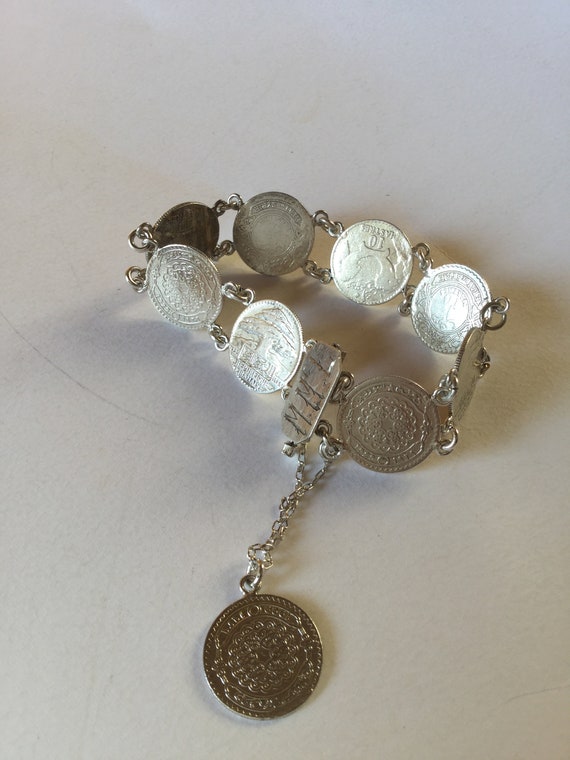Antique Edwardian 1929 Silver Coin Bracelet Repub… - image 5
