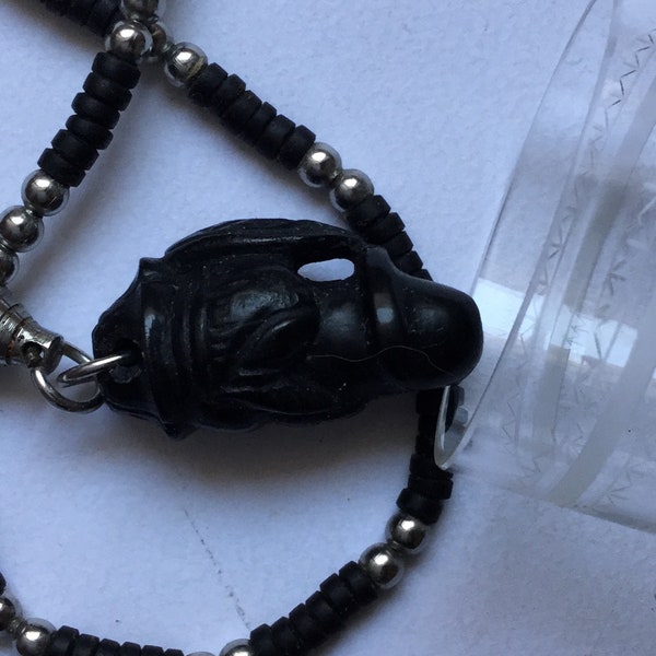 Vintage Black Wood Phallus Penis Amulet Necklace