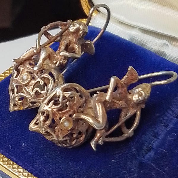 Antiques Edwardian Style Silver Cherubs Earrings