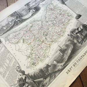 Antiques Francés Geographic Calvados Mapa Impresión 1800s