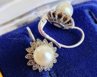 Antiques Edwardian 18Ct 18K White Gold 750 Pearl Earrings
