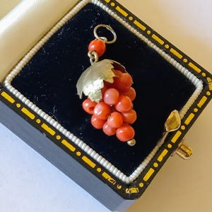 Antiques Victorian Mourning Silver Gilt Coral Grapes Pendant