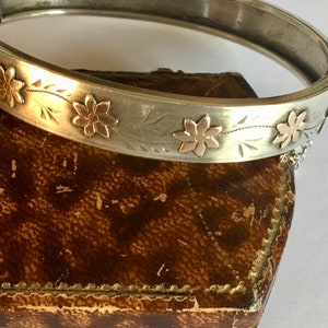 Antiques Victorian Silver Rose Gold Flower Bangle Bracelet