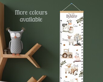 Personalised on the farm height chart, farm animals growth chart banner, boy or girl gift nursery decor, 1st birthday, baptism, baby shower