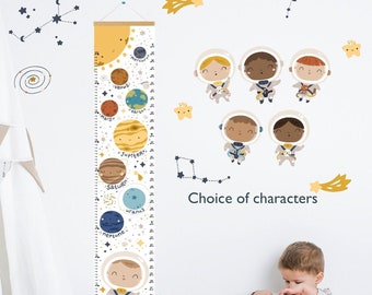 Solar system height chart for kids, custom planets growth chart banner, space rocket boy or girl astronaut, toddler gift, kid friendly room.