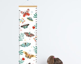 Personalised height chart, Butterfly growth chart, girl's room decor, kid's nature room, woodland decor, Kid's room decor.