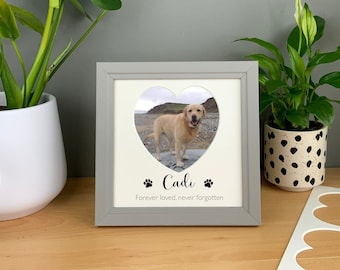 Pet memorial photo frame, personalised family pet heart picture frame.