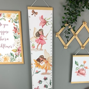 Princess Flower fairy height chart, growth chart for girls nursery, bedroom or playroom decor, first birthday, baby toddler girl gift.