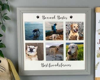 Personalised animal lovers gift, pet memorial picture frame collage, multi photo dog or cat frame, family pet keepsake, pet portrait frame.