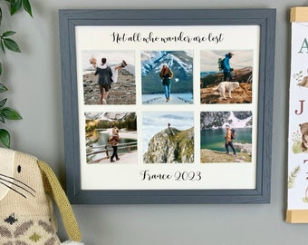 Personalised travel collage picture frame, photo gift, multi photo frame for family holiday, vacation, travel adventure, day trip photos.