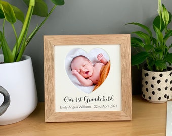 First Grandchild personalised heart photo frame. Our or My 1st Grandchild. A perfect gift for new Grandparents.