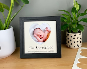 Grandparents gift for new baby, personalised heart photo frame. Our / My 1st Grandchild, Granddaughter, Grandson or Grandchildren.