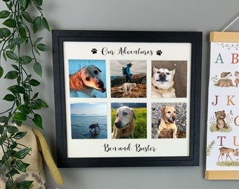 Personalised pet memorial picture frame collage, multi photo dog frame, family pet keepsake, animal lovers gift, pet portrait frame.