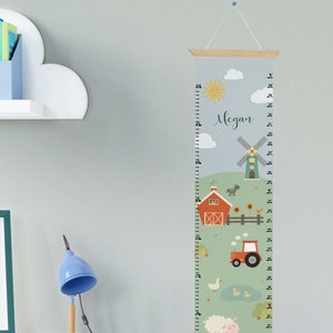 Personalised height chart, On the farm print, kid's growth chart, nursery wall hanging, giclee print, centimeters and inches.