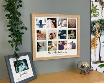 Personalised multi photo wedding frame collage, Large multi aperture picture frame, wedding gift, bride and groom memento.