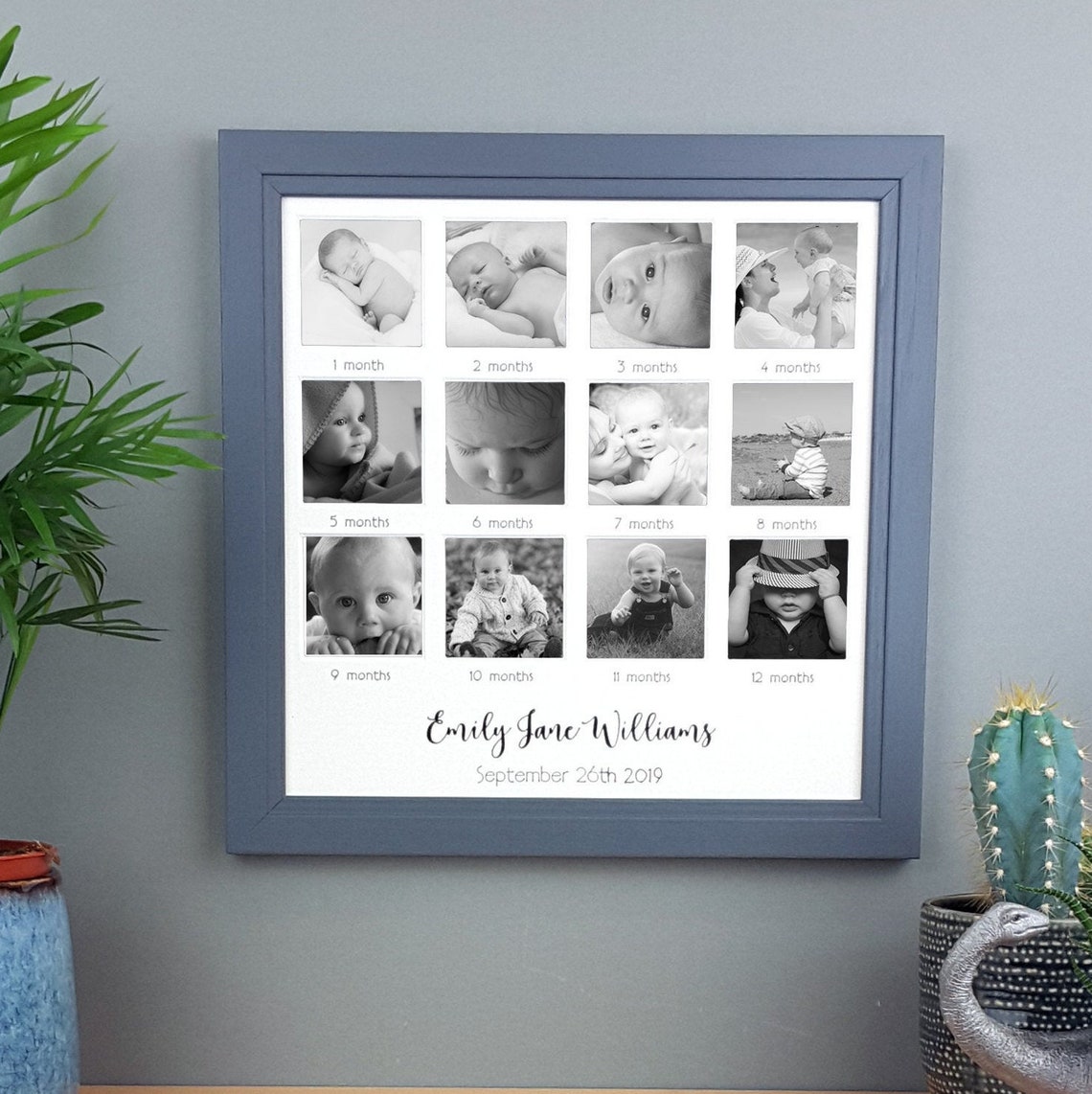 Baby first year photo frame grey first birthday frame My Etsy