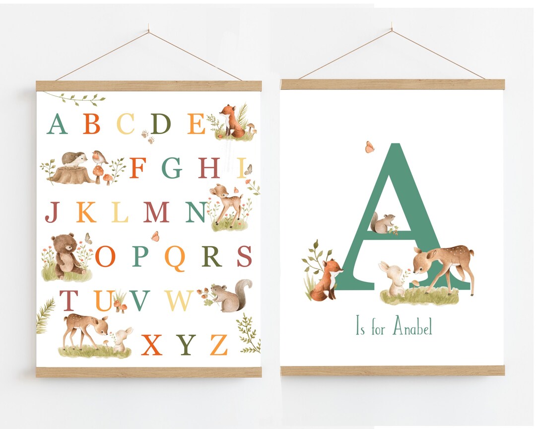 Personalised Woodland Nursery Print Set, Printed Onto Canvas and ...