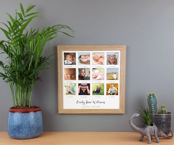  Collage Photo Frame for Baby First Year Keepsake, Multi  Picture Frames for Baby Newborn 1st Birthday GiftMemory Home Decor size 11  x 13 x 1 inch with 13 Slots in