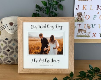 Personalised wedding photo frame, Our Wedding Day picture frame personalised with names and date, wedding gift for bride and groom,