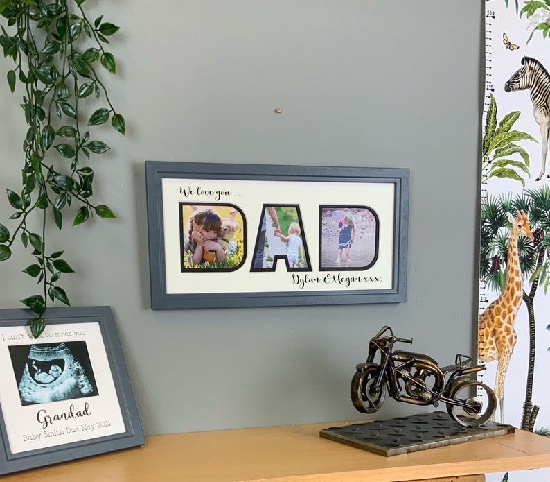 Dad photo frame, Father's day gift for Dad, personalised photo frame, Dad photo gift, I love you Dad, We love you Dad, Daddy gift. We love you grey
