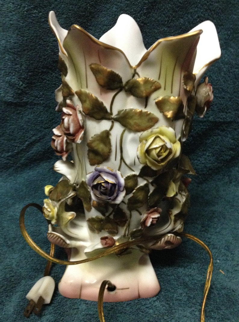 Mythical Cherub Lamp with Raised Flowers and Designs