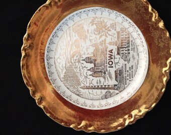 Gold Plated Souvenir Plate of Iowa