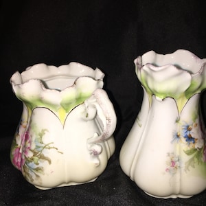 Antiguo pintado a mano azúcar y crema Set rosa y azul Floral
