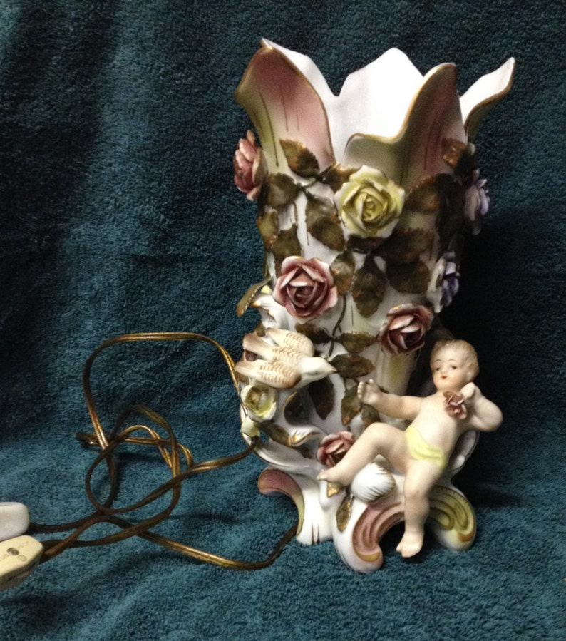 Mythical Cherub Lamp with Raised Flowers and Designs