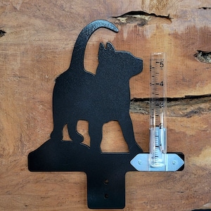 Curious Cat Rain Gauge, Garden, Yard, Fun, Metal Art