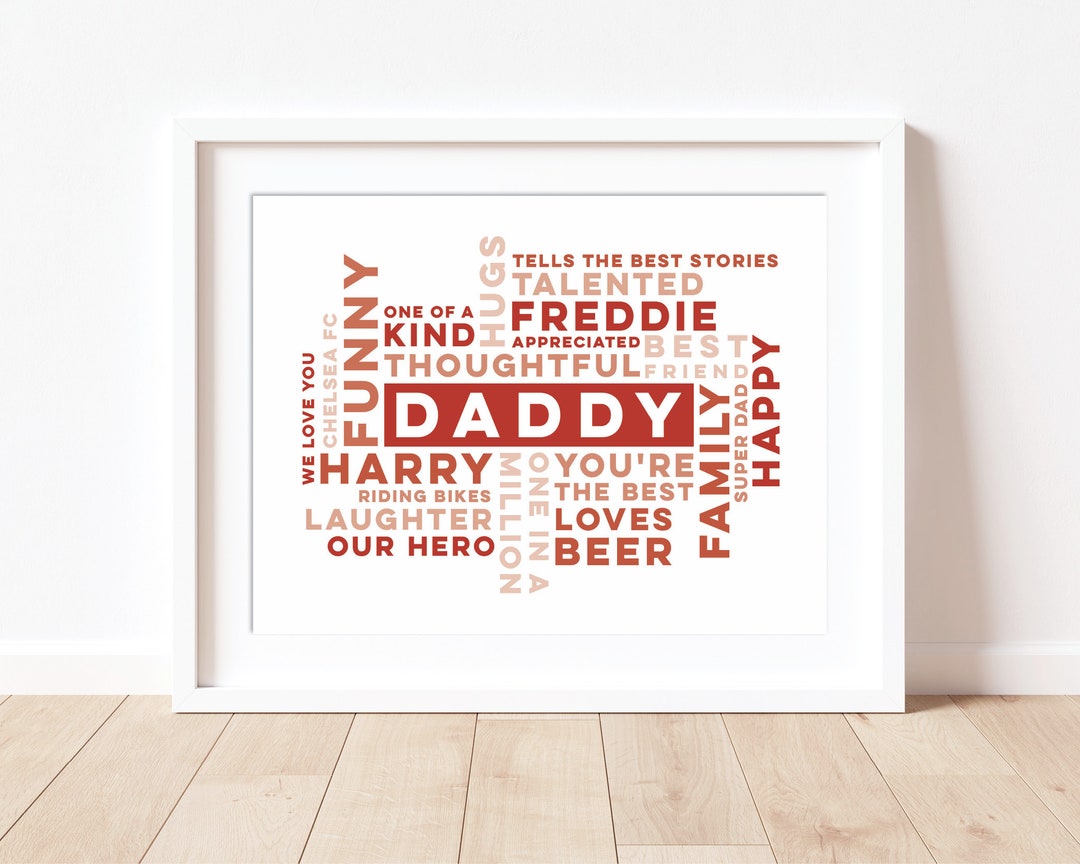 Personalised Daddy Word Art, Any Words, Fathers Day Wall Art, Birthday ...