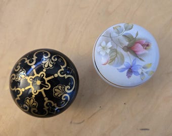 Vintage hand painted porcelain and brass doorknobs