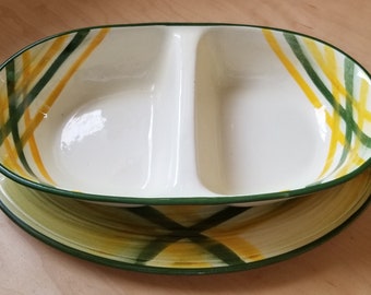 Vernonware Gingham platter and divided serving dish