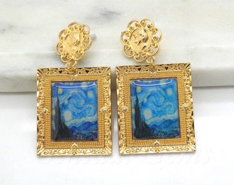 Starry Night Framed Earrings Van Gogh Painting Painting Print