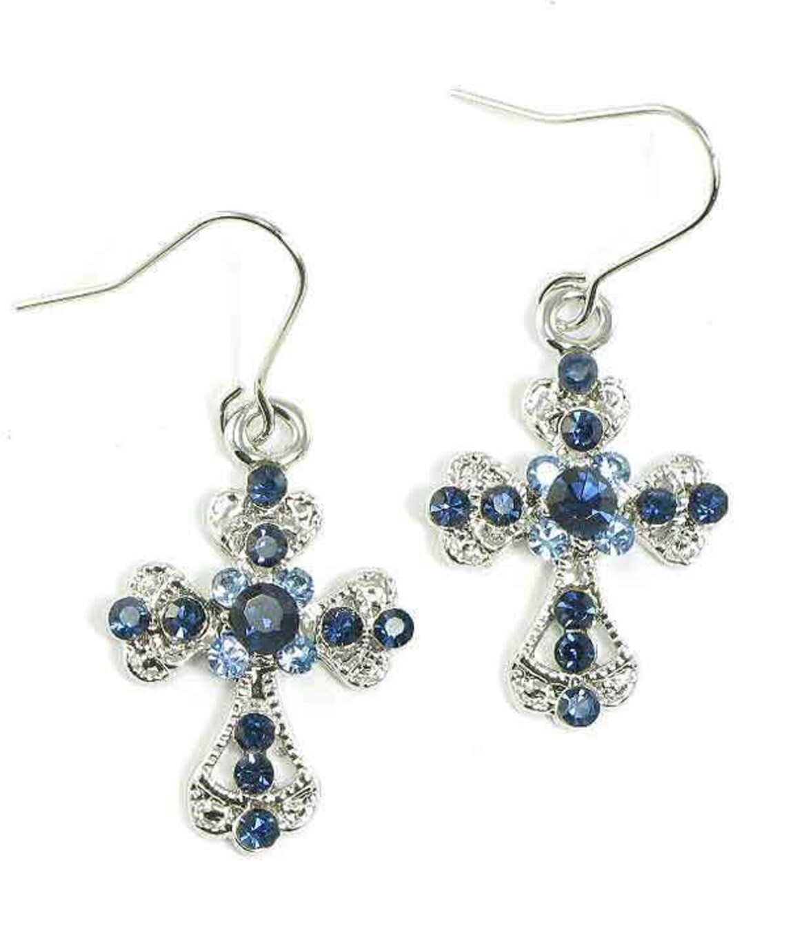 Deep Blue Crystal Cross Small Earrings Etsy
