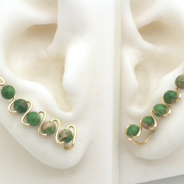 Ear Climber Earrings Stunningly Unique Genuine Green Turquoise
