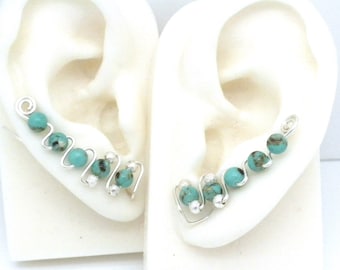 Ear Climber Earrings Genuine Turquoise